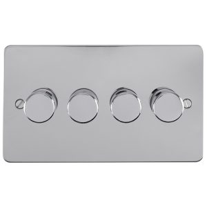 Eurolite Efpss4D400 4 Gang 400W Push On Off 2Way Dimmer Switch Enhance Flat Polished Stainless Steel Plate Matching Knobs