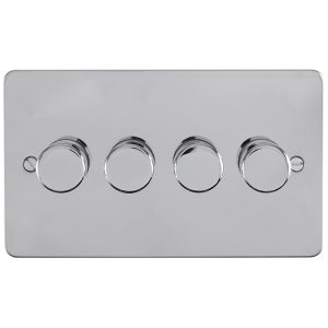 Eurolite Pss4Dled 4 Gang Led Push On Off 2Way Dimmer Round Edge Polished Stainless Steel Plate Matching Knobs