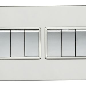 Eurolite EFPSs6SWPSW 6 Gang 10Amp 2Way Switch Flat Polished Stainless Steel Plate Matching Rockers White Trim