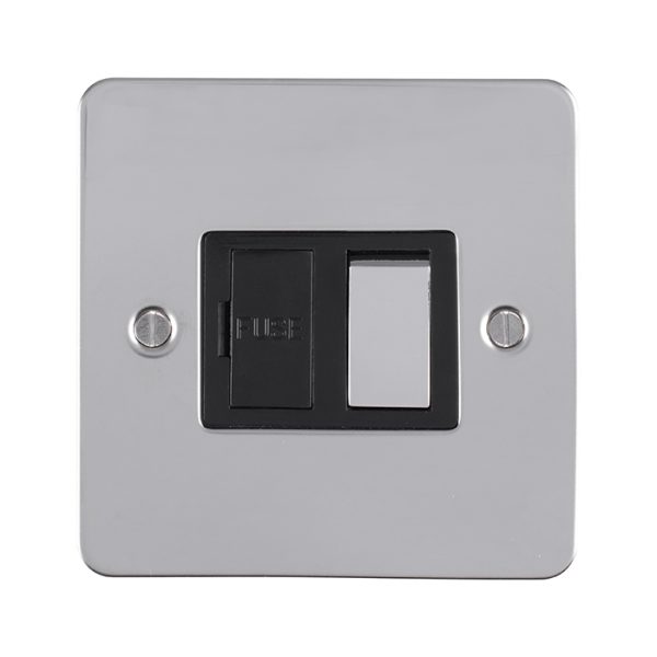 Eurolite EFPSsSWFPSB 13Amp DP Switched Fuse Spur Enhance Flat Polished Stainless Steel Plate Matching Rocker Black Trim