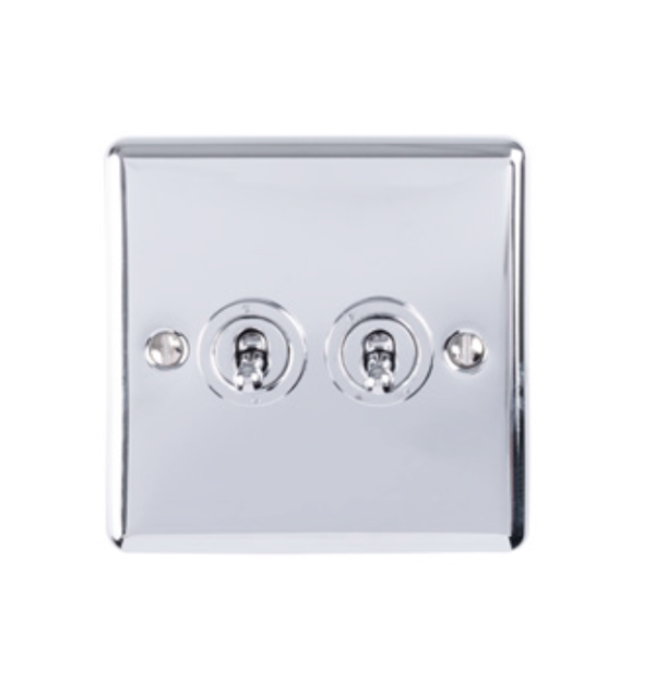 Eurolite EFPSsT2SW 2 Gang Toggle Switch 2X10Amp 2Way Enhance Flat Polished Stainless Steel Plate