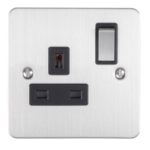 Eurolite Efsss1Sossb 1 Gang 13Amp Dp Switched Socket Enhance Flat Satin Stainless Steel Plate Matching Rocker Black Trim