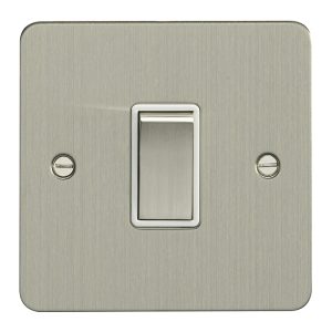 Eurolite Efsss1Swssw 1 Gang 10Amp 2Way Switch Enhance Flat Satin Stainless Steel Plate Matching Rocker White Trim