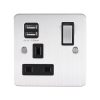 Eurolite EFSSS1USSB 1 Gang 13Amp Switched Socket With 2.1 Usb Outlet Enhance Flat Satin Stainless Steel Plate Matching Rocker Black Trim