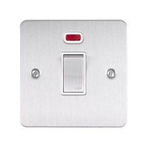 Eurolite EFSSS20ADPSWNSW 1 Gang 20Amp Dp Switch With Neon Enhance Flat Satin Stainless Steel Plate Matching Rocker White Trim