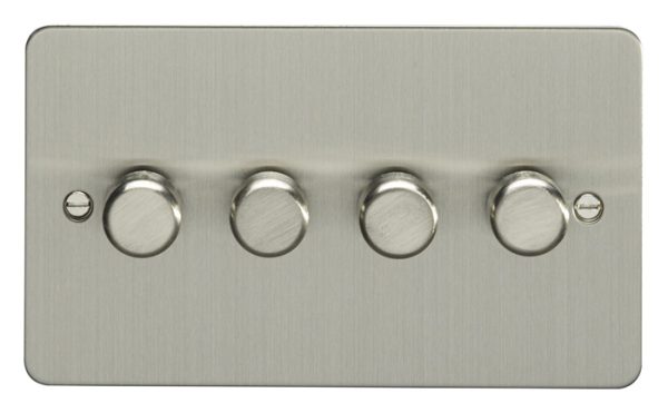 Eurolite EFSSS4D400 4-Gang 400W Push On/Off 2-Way Dimmer Switch Enhance Flat Satin Stainless Steel Plate Matching Knobs