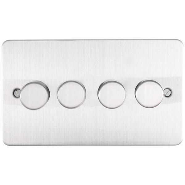 Eurolite Efsss4Dled 4 Gang Led Push On Off 2Way Dimmer Switch Enhance Flat Satin Stainless Steel Plate Matching Knobs