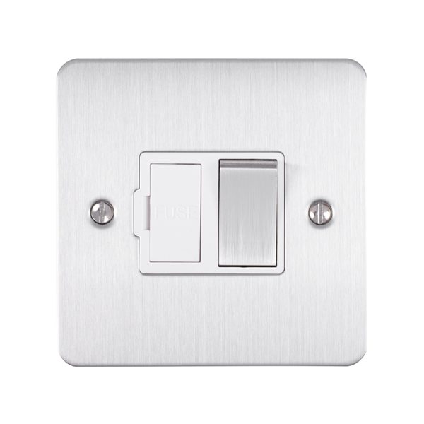 Eurolite Efsssswfssw 13Amp Dp Switched Fuse Spur Enhance Flat Satin Stainless Steel Plate Matching Rocker White Trim