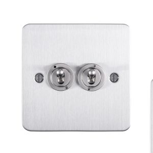 Eurolite Efssst2Sw 2 Gang Toggle Switch 2X10Amp 2Way Enhance Flat Satin Stainless Steel Plate