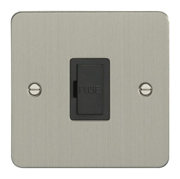 Eurolite EFSSSUSWFSSB 13Amp Unswitched Fuse Spur Enhance Flat Satin Stainless Steel Plate Matching Black Trim