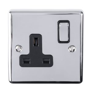 Eurolite En1Sopcb 1 Gang 13Amp Dp Switched Socket Polished Chrome Enhance Range Black Trim