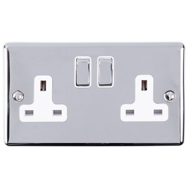 Eurolite En2Sopcw 2 Gang 13Amp Dp Switched Socket Polished Chrome Enhance Range White Trim