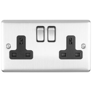 Eurolite En2Sossb 2 Gang 13Amp Dp Switched Socket Satin Enhance Range Black Trim