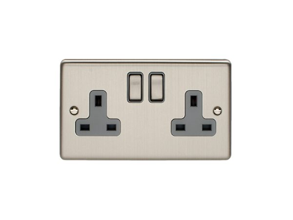 Eurolite En2Sossg 2 Gang 13Amp Dp Switched Socket Satin Enhance Range Grey Trim