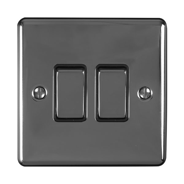 Eurolite EN2SWMBB 2 Gang 10Amp 2-Way Switch Matt Black Enhance Range Black Trim