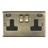 Eurolite EN2USBBNB 2 Gang 13Amp Switched Socket With Comb 3.1 Amp Usb Outlets Antique Enhance Range Black Trim