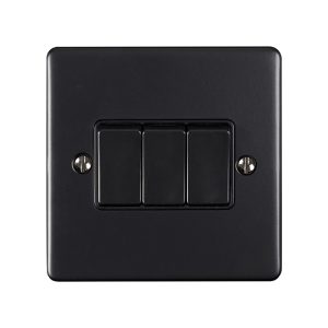 Eurolite EN3SWMBB 3 Gang 10Amp 2-Way Switch Matt Black Enhance Range Black Trim