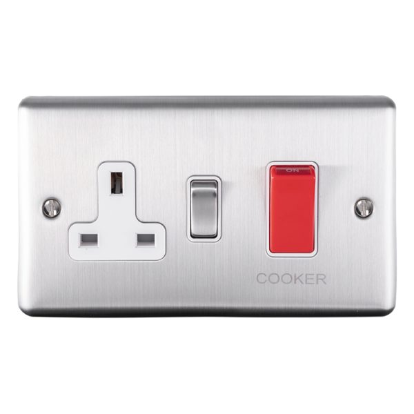 Eurolite En45Aswasssw 45Amp Dp Switch With 13Amp Socket Satin Enhance Range White Trim