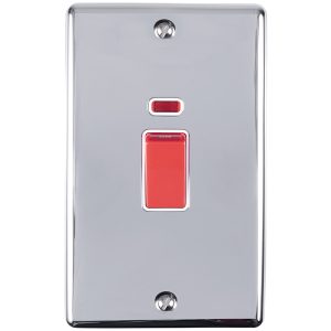 Eurolite En45Aswnpcw 45Amp Dp Switch With Neon Vertical Polished Chrome Enhance Range White Trim