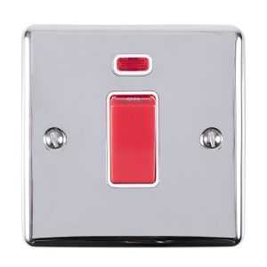 Eurolite En45Aswnspcw 1 Gang 45Amp Dp Switch With Neon Polished Chrome Enhance Range White Trim