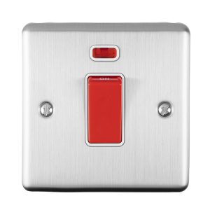 Eurolite En45Aswnsssw 1 Gang 45Amp Dp Switch With Neon Satin Enhance Range White Trim