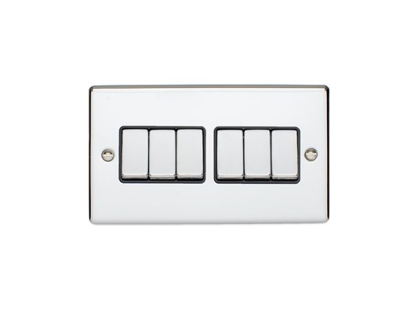 Eurolite En6Swpcb 6 Gang 10Amp 2Way Switch Polished Chrome Enhance Range Black Trim