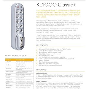 CODELOCKS KL1000 Plus Electronic Kitlock Cabinet Lock Silver Grey