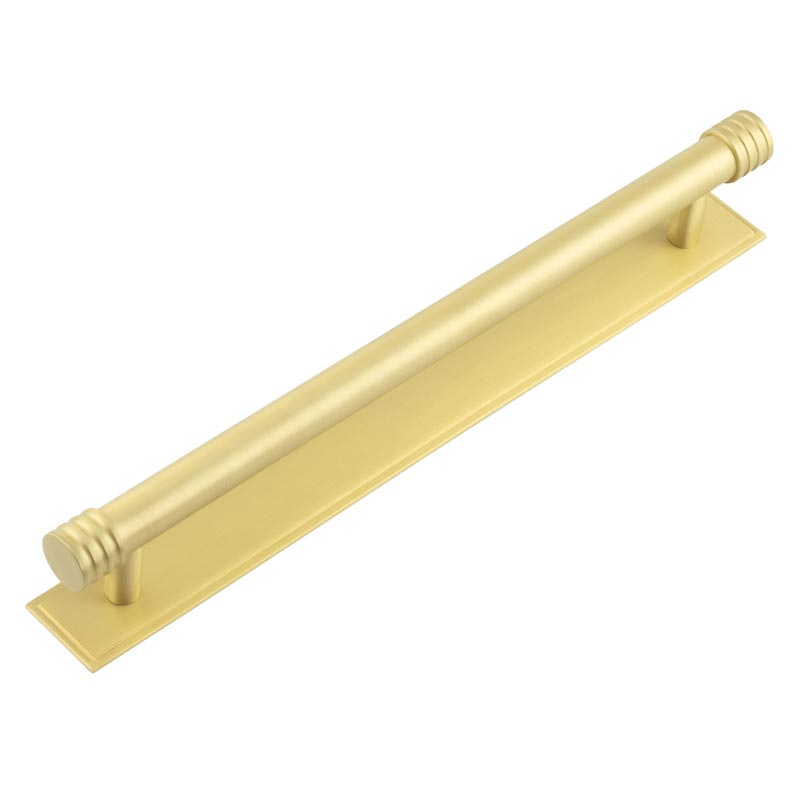 Hoxton Sturt Cabinet Handles 224mm Ctrs Stepped Backplate Satin Brass