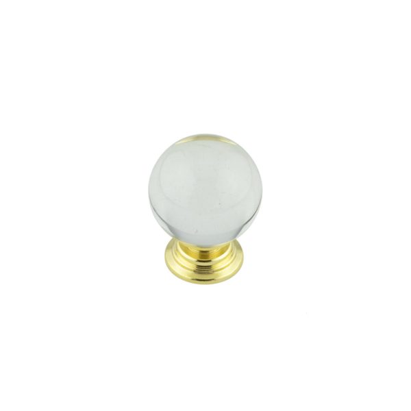 35mm Brass Finish Clear Glass Ball Cupboard Knob