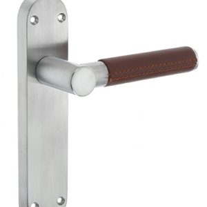 Ascot Polished Or Satin Chrome & Brown Leather Door Handles