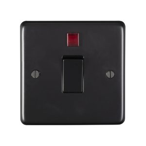 Eurolite Mb20Aswnb 1 Gang 20Amp Dp Switch With Neon Round Edge Matt Black Plate Black Rocker