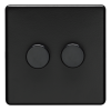 Eurolite Mb2D400 2 Gang 400W Push On Off 2Way Dimmer Switch Round Edge Matt Black Plate Black Nickel Knobs