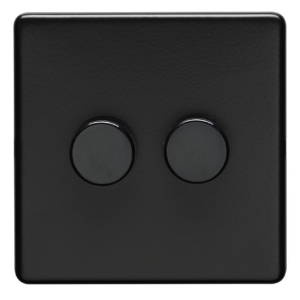 Eurolite Mb2D400 2 Gang 400W Push On Off 2Way Dimmer Switch Round Edge Matt Black Plate Black Nickel Knobs