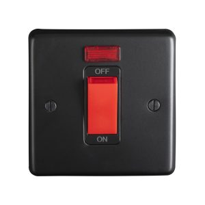 Eurolite Mb45Aswnsb 45Amp Dp Cooker Switch With Neon Single Round Edge Matt Black Plate Red Rocker Black Trim