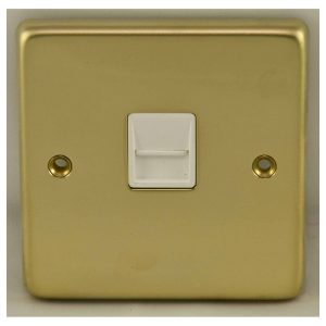 Eurolite Pb1Mw 1 Gang Master Telephone Socket Round Edge Polished Brass Plate White Interior