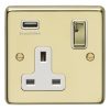 Eurolite Pb1Usbpbw 1 Gang 13Amp Switched Socket With 2.1 Amp Usb Outlet Round Edge Polished Brass Plate Matching Rocker White Trim