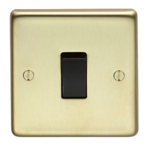 Eurolite Pb20Aswb 1 Gang 20Amp Dp Switch Round Edge Polished Brass Plate Black Rocker