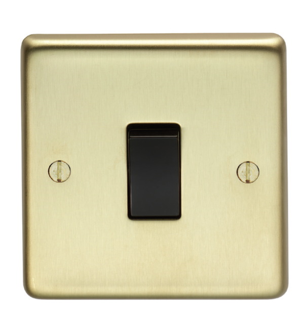 Eurolite Pb20Aswb 1 Gang 20Amp Dp Switch Round Edge Polished Brass Plate Black Rocker