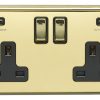 Eurolite Pb2Usbpbb 2Gang13Amp Switched Socket With Combined 4.8 Ampusb Outlets Round Edge Polished Brass Plate Matching Rockers Black Trim