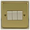 Eurolite Pb3Sww 3 Gang 10Amp 2Way Switch Round Edge Polished Brass Plate White Rockers