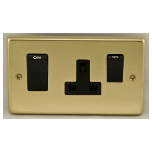 Eurolite Pb45Aswasb 45Amp Dp Cooker Switch With 13Amp Socket Round Edge Polished Brass Plate Black Rockers