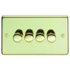 Eurolite Pb4D400 4 Gang 400W Push On Off 2Way Dimmer Round Edge Polished Brass Plate Matching Knobs