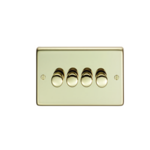 Eurolite Pb4Dled 4 Gang Led Push On Off 2Way Dimmer Round Edge Polished Brass Plate Matching Knobs