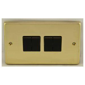 Eurolite Pb4Swb 4 Gang 10Amp 2Way Switch Round Edge Polished Brass Plate Black Rockers