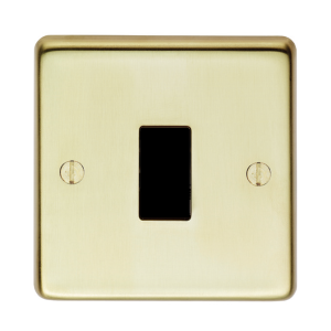 Eurolite Pbintb 1 Gang 10Amp Intermediate Switch Round Edge Polished Brass Plate Black Rocker