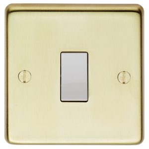 Eurolite Pbintw 1 Gang 10Amp Intermediate Switch Round Edge Polished Brass Plate White Rocker