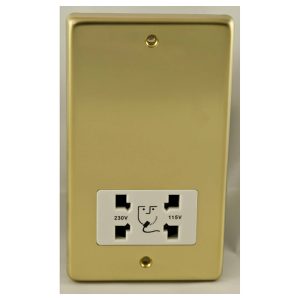 Eurolite Pbshsw Dual Voltage Shaver Socket Round Edge Polished Brass Plate White Interior