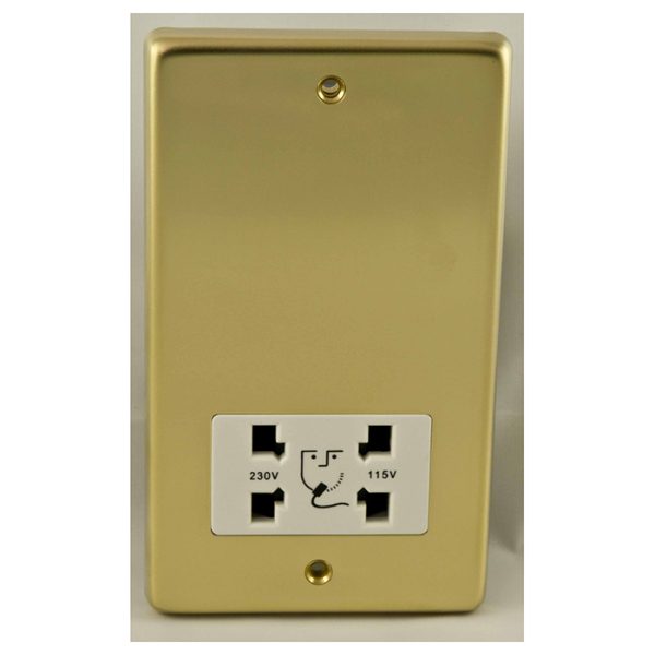 Eurolite Pbshsw Dual Voltage Shaver Socket Round Edge Polished Brass Plate White Interior