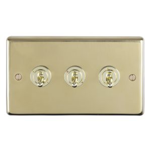 Eurolite Pbt3Sw 3 Gang 10Amp 2Way Toggle Switch Round Edge Polished Brass Plate