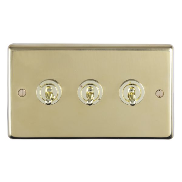 Eurolite Pbt3Sw 3 Gang 10Amp 2Way Toggle Switch Round Edge Polished Brass Plate